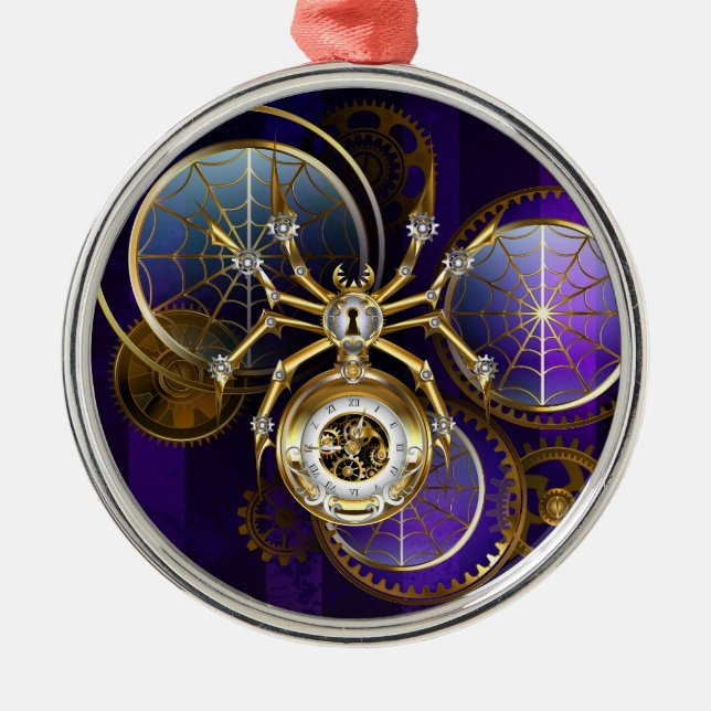 Adorno Metálico Spider Steampunk sobre fondo morado (Frente)