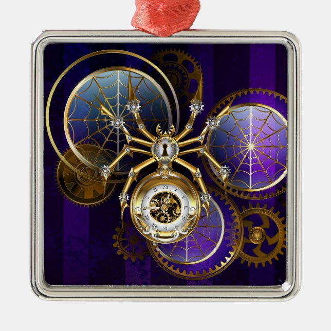 Adorno Metálico Spider Steampunk sobre fondo morado (Frente)