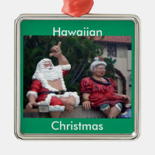 Adorno Metálico Sr. y señora hawaianos Santa Ornament