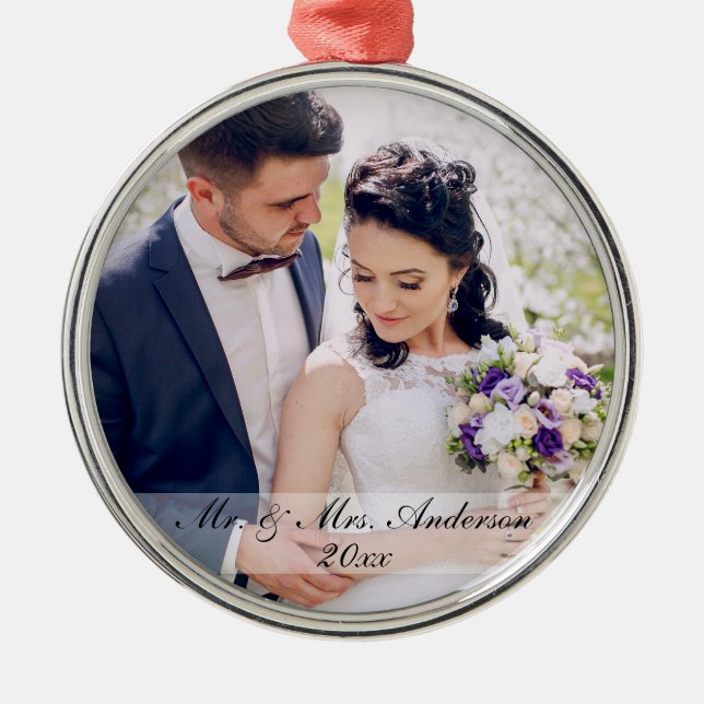 Adorno Metálico Sr. y señora Newlywed Wedding Photo Ornament W (Frente)