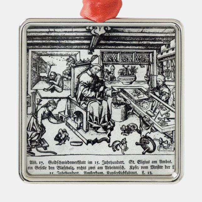 Adorno Metálico St. Eligius como orfebre en su taller (Frente)