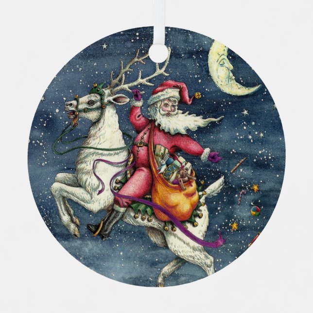 ADORNO METÁLICO ST. NICK, REINDEDOR BLANCO VOLANTE, NAVIDADES MAGI (Anverso)