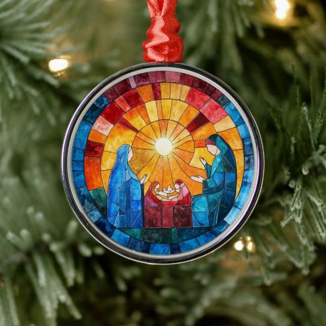 Adorno Metálico Stained Glass Nativity Scene Christmas Ornament (Árbol)