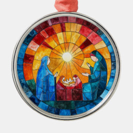 Adorno Metálico Stained Glass Nativity Scene Christmas Ornament