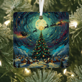 Adorno Metálico Starry Night Christmas Ornament Square Metal