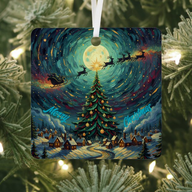 Adorno Metálico Starry Night Christmas Ornament Square Metal (in situ)