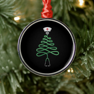 Adorno Metálico Stethoscope Árbol de Navidad Enfermera Bata de Nav