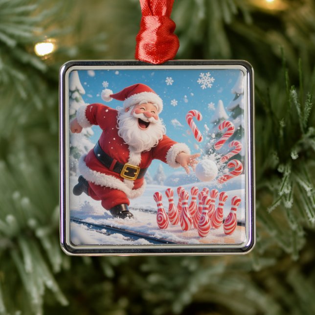 Adorno Metálico Striking Santa Bowling Candy Cane Lane Personalize (Árbol)