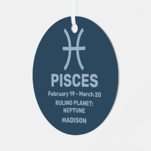 Adorno Metálico Su nombre y foto Rótulo Zodiac Pisces