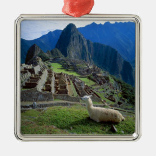Adorno Metálico Sudamérica, Perú. Una llama descansa en una colina