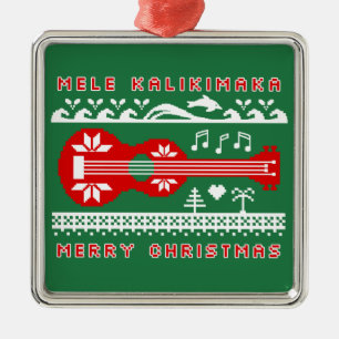 Adorno Metálico Suéter feo de Mele Kalikimaka (rojo en verde)