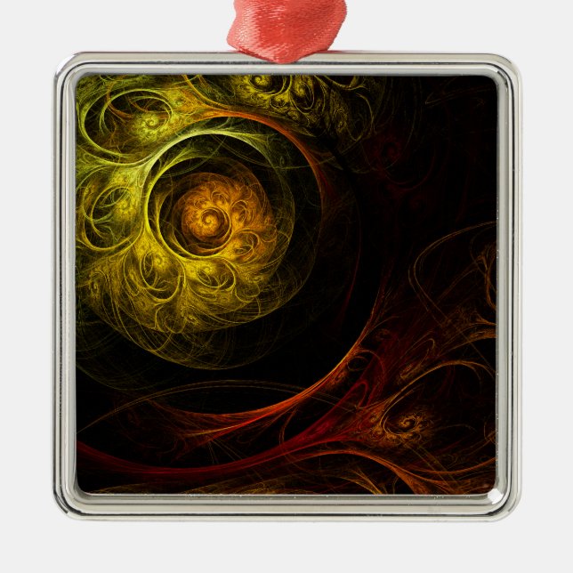 Adorno Metálico Sunrise Floral Red Abstract Art Square (Frente)