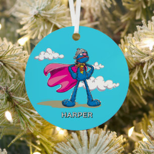 Adorno Metálico Super Grover Personalizado Nombre y Foto Persona