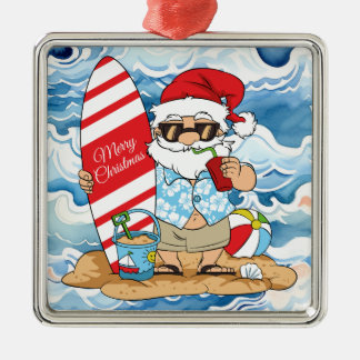 Adorno Metálico Surfboard Santa Christmas Ornament