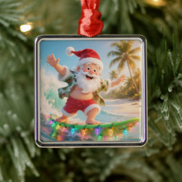 Adorno Metálico Surfing Santa Navidad Tropical