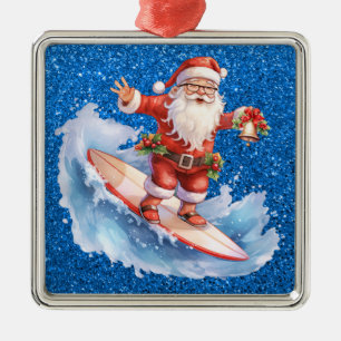 Adorno Metálico Surfing Santa Ornament