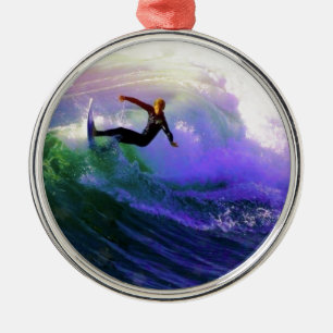 Adorno Metálico Surfista surfista SURFS UP surfeando una ola
