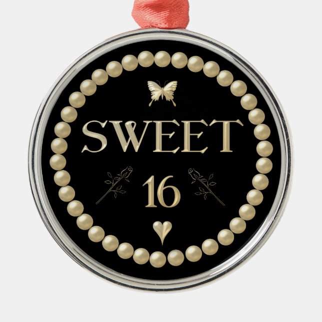 Adorno Metálico Sweet 16 - Pearls on black "velvet" (Frente)