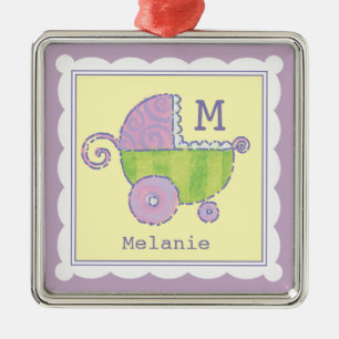 Adorno Metálico Sweet Dreams Baby Carriage Lavender Monogrammed