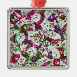 Adorno Metálico Sweet Snowmen Pink ornamite square