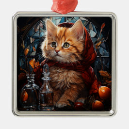 ADORNO METÁLICO TABBY KITTEN, NARANJA DE NAVIDADES DE VIDRIO PERMA