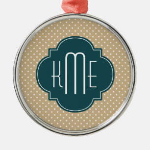 Adorno Metálico Tan Sand Polka Dots Verde azulado Quatrefoil Monog