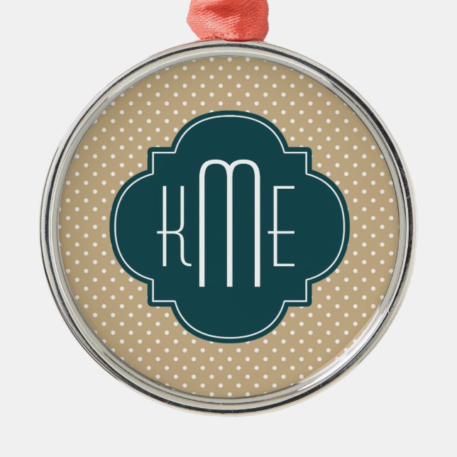 Adorno Metálico Tan Sand Polka Dots Verde azulado Quatrefoil Monog (Frente)