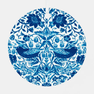 Adorno Metálico Tapiz de Ave y Flor Art Nouveau, Azul y Blanco
