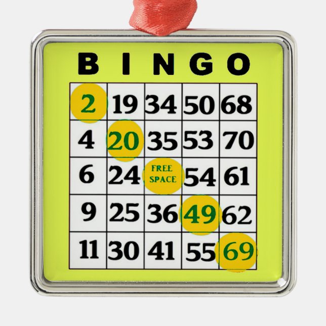 Adorno Metálico Tarjeta BINGO amarilla | Navidades de regalo de BI (Frente)
