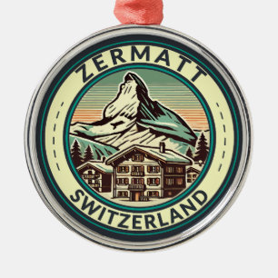Adorno Metálico Tarjeta de arte de viaje Zermatt Suiza Ilustracion