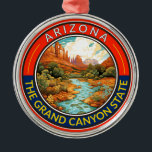 Adorno Metálico Tarjeta de arte de viajes de Arizona<br><div class="desc">Diseño de viaje vector retro de Arizona. Este arte de viajes de estilo retro,  con su mezcla de colores audaces y encanto vintage,  está diseñado para inspirar un sentido de aventura.</div>