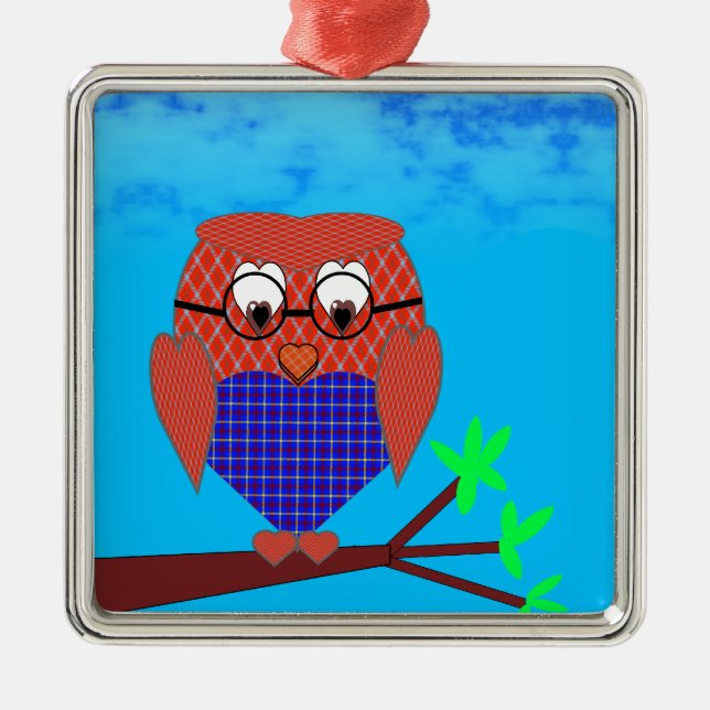 Adorno Metálico Tartán y búho cardíaco (Frente)