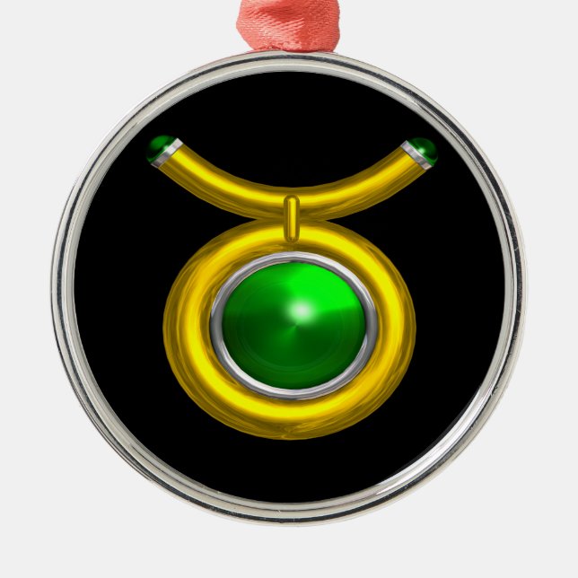 Adorno Metálico TAURUS ZODIAC CUMPLEAÑOS JEWEL VERDE Oro EMERALD (Frente)
