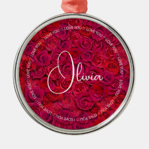 Adorno Metálico Te Amo Nombre Personalizado Rosas Rojas Amor