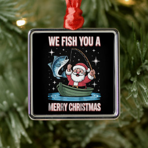 Adorno Metálico Te pescamos una feliz Navidad pescador Santa