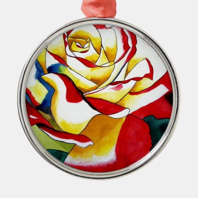 Adorno Metálico Té Rosa acuarela arte original Flor (Frente)