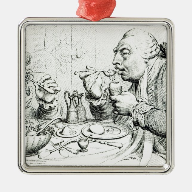 Adorno Metálico Templanza que disfruta de una comida frugal (Frente)