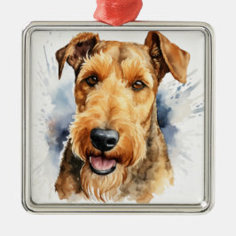 ADORNO METÁLICO TERRIER AIREDALE ACUARELA NEGRO Y MARRÓN