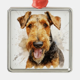 ADORNO METÁLICO TERRIER AIREDALE ACUARELA NEGRO Y MARRÓN