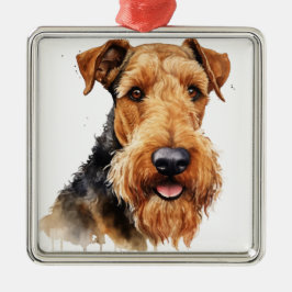 ADORNO METÁLICO TERRIER AIREDALE DE ACUARELA NEGRO Y CAFE