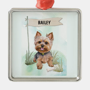 Adorno Metálico Terrier de Yorkshire Acuarela Perro Personalizado