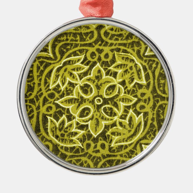 Adorno Metálico Textura de tela de mosaico verde amarillo (Frente)