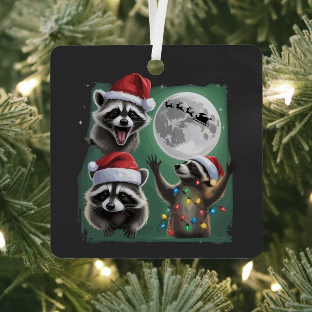 Adorno Metálico Three Raccoons With The Moon Galaxy Christmas  (in situ)