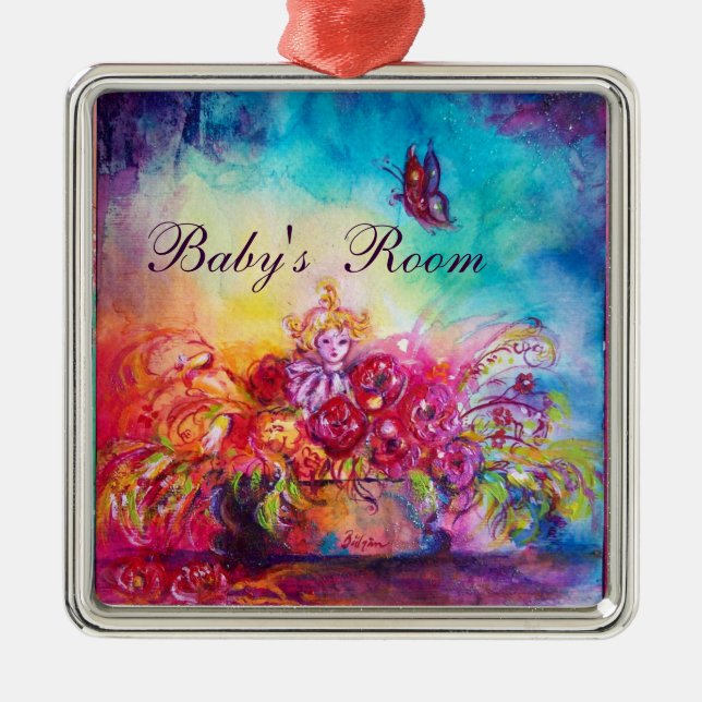 ADORNO METÁLICO THUMBELINA, BAÑERA DE FLORES Y MARIPOSA (Frente)