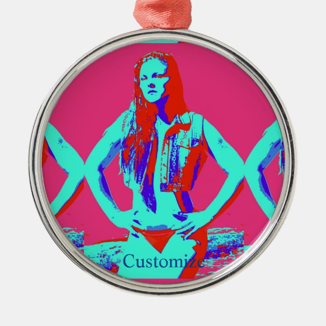 Adorno Metálico Thunder_Cove, chica bikini de cabeza roja (Frente)