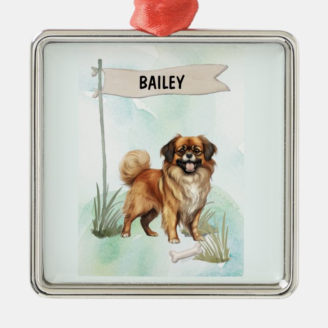 Adorno Metálico Tibetan Spaniel Watercolor Personalized Dog (Frente)