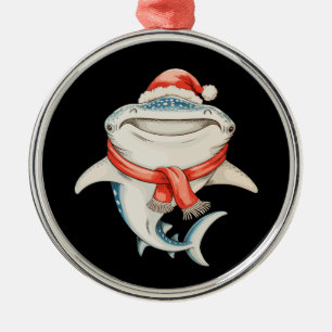 Adorno Metálico Tiburón Ballena de Navidad Sombrero de Santa Fiest