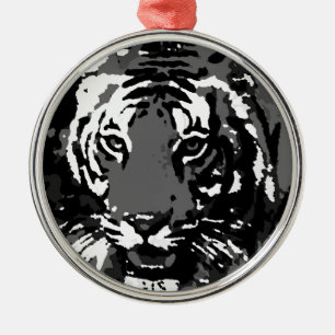 Adorno Metálico Tigre de arte pop blanco negro