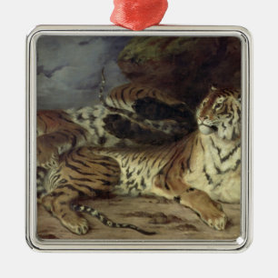 Adorno Metálico Tigre joven que juega con su madre, 1830 (aceite