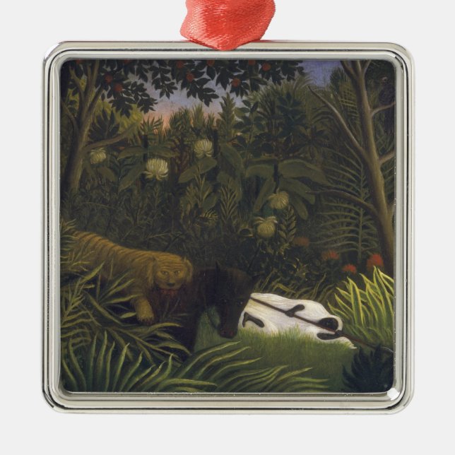 Adorno Metálico Tigre que ataca un caballo y a un hombre negro (Frente)